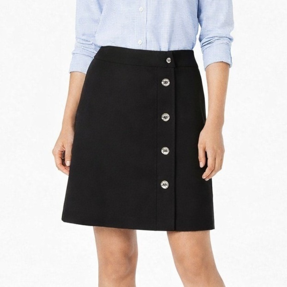 Button Front A-Line Mini Skirt Cotton Blend Office 8P Ann Taylor Factory‎ Womens